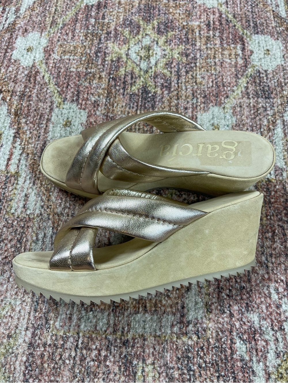 Pedro Garcia Florina Metallic Crisscross Platform Sandals Suede Size 41 US 10.5